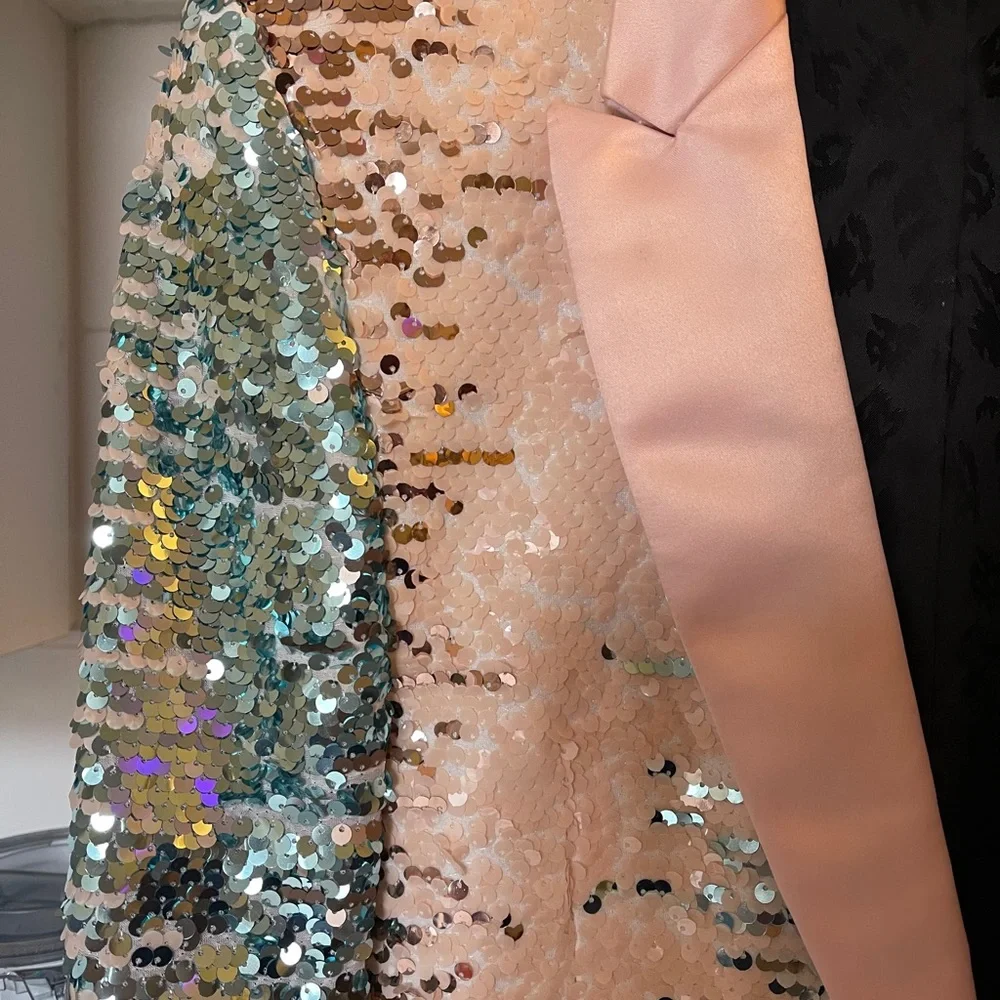 ASOS Iridescent Sequin Blazer with Pink Satin Lapel
